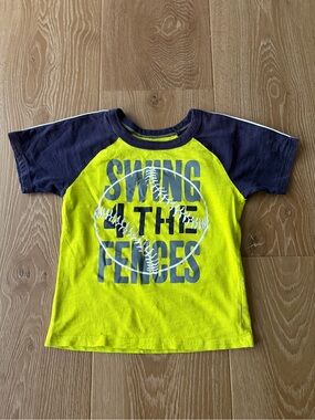Osh Kosh Swing for the Fences Green and Blue Baseball Shirt Size 4 Graphic Tee